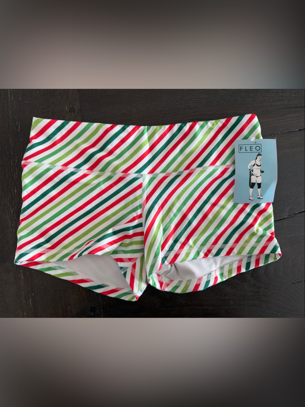 Fleo Red, Green & White Diagonal Stripe Athletic Shorts